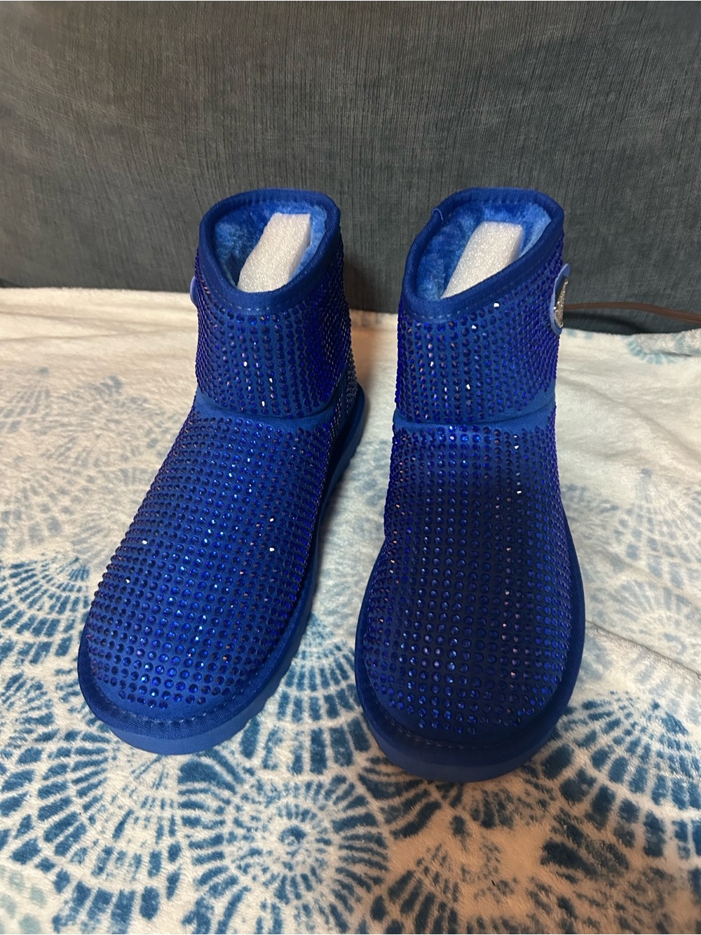 Sparkling Royal Blue Crystal Embellished Short Boots